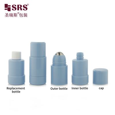 China Custom Round Twist Up Blue Deodorant Roll On Bottle 50ml 75ml for sale