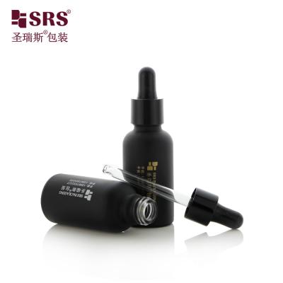 China D001-50ml Customizable Label Empty Dropper Bottle Black Matte Coating Design For Personal Care Skincare Products With Gold Hotfoil Stamping Logo Service for sale