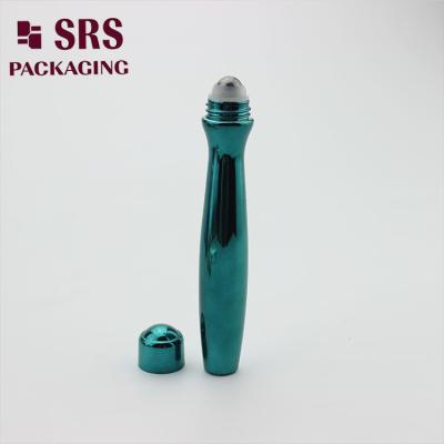 China SRS packaging empty plastic eye cream green color 15ml roller ball bottle for sale