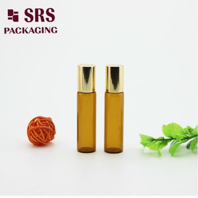 China SRS 5ml amber color glass perfume roll on bottle with aluminum cap for sale