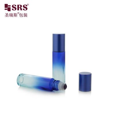 China BLPM-10ml 100% No Leakage Thick Wall Mould Dark Blue Glass Roller Bottle With Gemstone Ball For Serum Cosmetic Packaging for sale