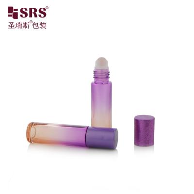 China BLPM-10ml Cute Purple Glass Roller Bottles Cylindrical Round 21MM Diameter Vial With Aluminum Cap For Perfume  Oils for sale