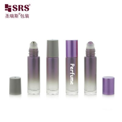 China BLPM-10ml Round Shape Empty Gradient Smoke Purple Custom Color Glass Vial Roller Bottle With Steel Rolling Ball For Cosmetic Perfume Oil for sale