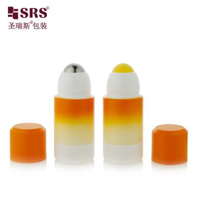 China RPPE(P)-50ML Empty Gradient Orange White Custom Design Roll On Bottle Manufactured With Logo Printing Yellow Hollow Ball For Applying Soothin Gel for sale