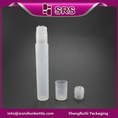 China Cosmetic empty frost 15ml plastic bottle with three steel roller ball for sale