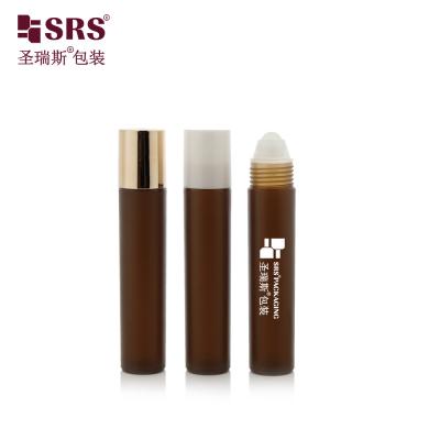 China Durable RPP P -20ml Matte Frosted Finish Empty Coffee Brown Color Roll On Bottle With Gold Screw Cap For Eye Care Packaging for sale