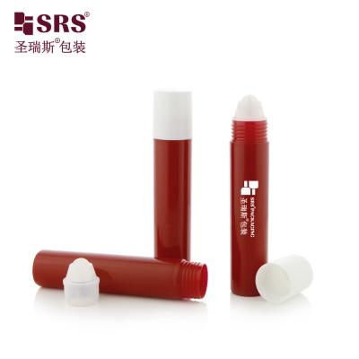 China Personal Care Cosmetic Packaging Custom Glossy Mould Red Plastic Roller Bottles with White Cap 20ml Primary Packaging for sale