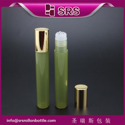 China Cosmetic luxury 15ml green color plastic three steel ball roll on bottle for sale