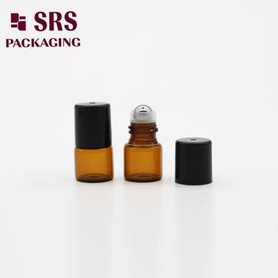 China SRS empty 2ml amber glass roller ball bottle with black plastic cap for sale