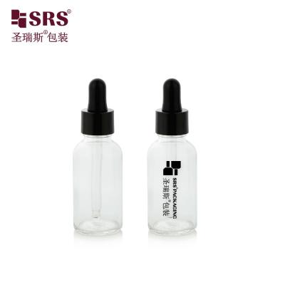 China D001-50ml Personal Care Pharmaceutical Empty Clear Transparent Glass Material Dropper Bottle With Glass And Silkscreen Logo Customization for sale