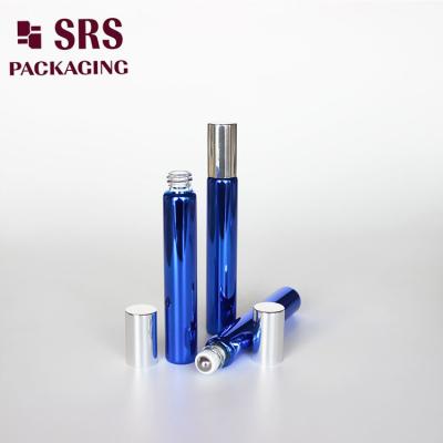 China SRS cosmetic empty 10ml blue color glass roll on serum bottle for sale