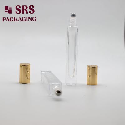 China SRS cosmetic square shape clear color 10ml glass roller ball bottle for sale