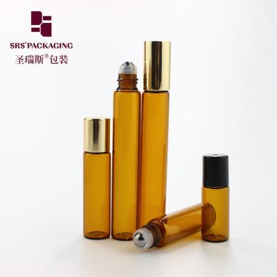 China Empty Amber Perfume Glass Roll On Bottle 3ml 5ml 10ml With Metal Roller Ball for sale