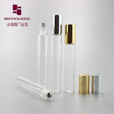 China Stock products clear 8ml 10ml empty glass perfume roll on bottle with gold aluminium cap for sale