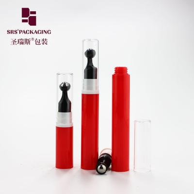 China Empty 5ml 10ml 12ml 15ml plastic red color press eye serum airless pump bottle for sale