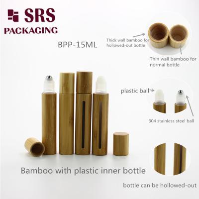 China SRS Empty Cosmetic Real Bamboo Plastic Roll On Bottle 5ml 8ml 10ml 15ml for sale