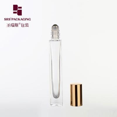 China Clear Cosmetic Perfume Roll On Glass Bottle Thick Wall Square Shaped 10Ml for sale