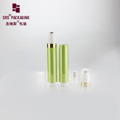 China Empty cosmetic 10ml green color press airless pump plastic roll on bottle for sale