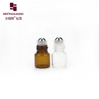 China Cosmetic Perfume Amber Glass Roller Bottle Empty Mini 1ml With Thin Wall for sale