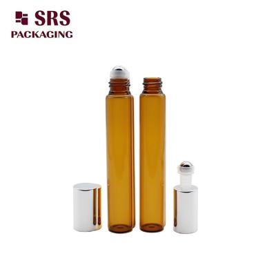 China Empty Perfume Amber Glass Roller Ball Bottle 10ml With Aluminum Cap for sale