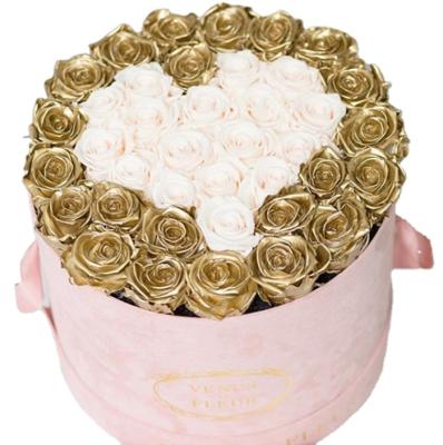 China Recyclable Custom Wedding Christmas Mather's Day Velvet Flower Cardboard Packaging Box Rose Box For Flowers Gift for sale