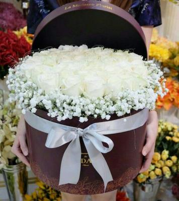 China Round Elegant Waterproof Rose Flower Hat Box Natural Decorative Velvet Touch Gift Cardboard Rose In Box for sale