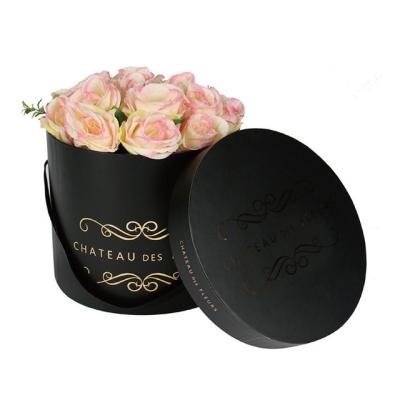 China Handmade Wholesale Cardboard Cylinder Rose Gold Black Luxury Round Box Preserved Flower Packaging Gift Box for sale