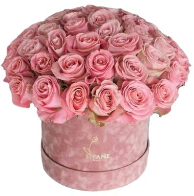 China Shenzhen Handmade Factory Custom Velvet Flower Box Round Hat Roses Packaging Box For Gift for sale