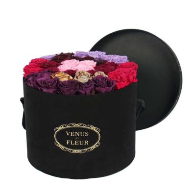 China Handmade Luxury Preserved Luxury Velvet Paper Flower Packaging Box Roses Box Packing Flower for sale