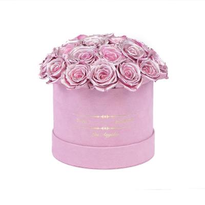 China 2020 Recyclable Hot Sale Cylinder Custom Florist Round Pink Flower Hat Box Velvet Box Hot Pink Round Gift Box for sale