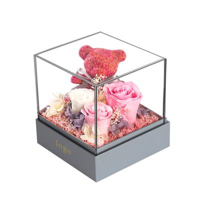 China Large Recyclable Promotional Luxury Acrylic Flower Box Clear Acrylic Flower Box With Lid Rectangle Acrylic Packing Box for sale