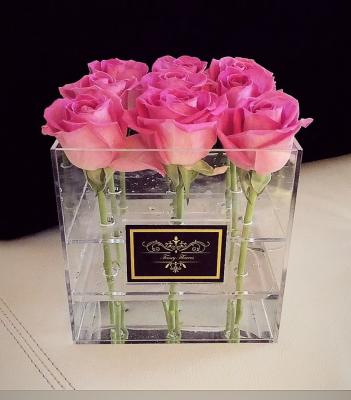 China Handmade Wholesale Transparent Acrylic Display Gift Box , Clear Preserved Acrylic Flower Box With Lid for sale