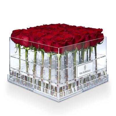 China Handmade Custom Acrylic Flower Box Clear Acrylic Flowers Display Box Preserved Flowers for sale