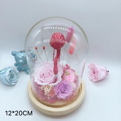 China Best Touch Natural Selling Custom Logo Preserved Natural Real Stabilized Roses Dome Head Glass For Valentines Gift for sale