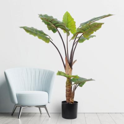 China Contemporary Artificial Trees Best Selling Natura 134cm Indoor Decorative Alocasia Rainbow Taro Greenery Almost Fake In Pot for sale