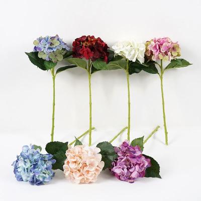 China 30*51cm Contemporary Artificial Hydrangea Flowers Simple Most Beautiful Slight Burn Hydrangea Bonsai Plants Fake For Home Decorations for sale