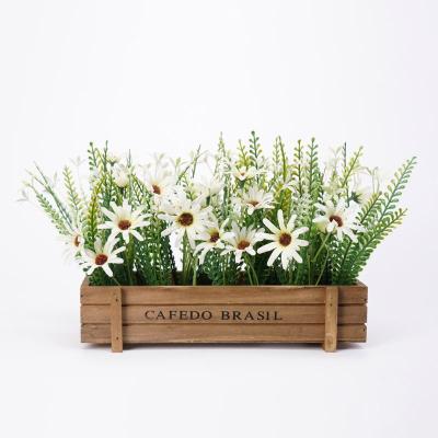 China Custom Realistic Artificial Flower White Flowers and Grass Greenery Frame Flowers and Wreath Faux Decorative Daisy in Wooden for sale