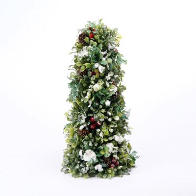 China New Year Green Christmas Trees Pe Artificial Small Trees With Snow 36CM Plastic Faux Cone Grass With Pine Cone for sale