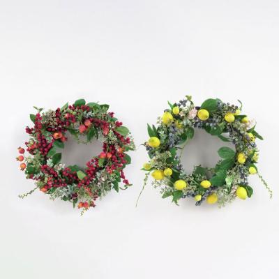 China Contemporary Artificial Lemon Fruit Wreath Hanging 45*45*12cm Enough Faux Lemon Garland Bonsai Plants For Indoor Decorations for sale