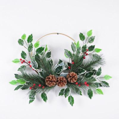 China Artificial Pine Plants Wreath 70%peva GREEN Fake Cones 47*8*40cm / 57*8*46cm Christmas Arrangement Fake On Wire Ring for sale