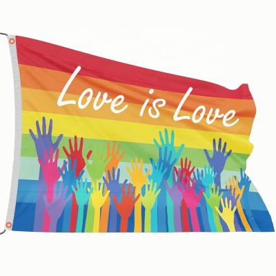 China Wholesale durable custom printing lgbt flag banner LOVE IS LOVE rainbow lgbtq garden flag pride flags for sale