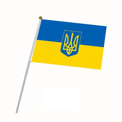 China Custom Durable 14x21cm Ukraine Country Trident Ukrainian Trident Hand Waving Ukraine Hand Held Flag for sale