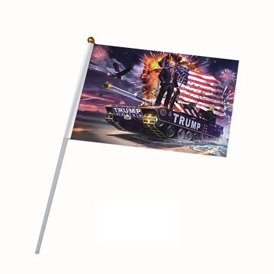 China 14x21cm Durable Hand Signal America Trump Flag America Trump Flag Handheld Stick Donald Trump Waving 2024 Flag for sale