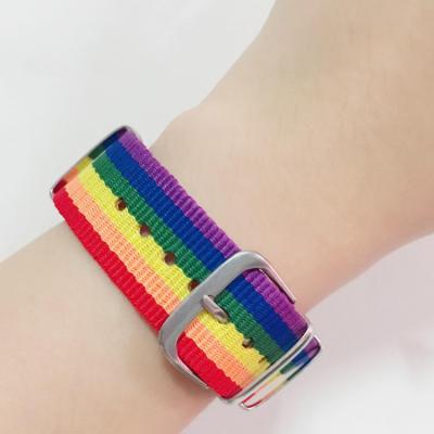 China Lesbian LGBT Pride Guy Rainbow Canvas Bracelet Adjustable Hip Hop Nylon Armor Strap Bracelet for Women Man Couples Party Jewelry for sale