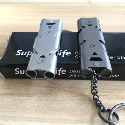 China Stainless Steel Emergency Survival Whistle Key Chain EDC Double Speed ​​Channel Whistle To Increase Camping Outdoor Sports for sale