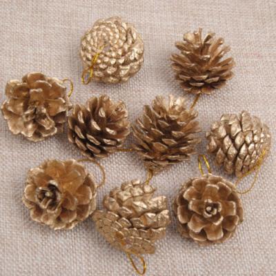 China 9PCS Christmas Tree Gold Pine Cones Baubles Christmas Tree Decorations Ornament Gift Decor 4cm for sale