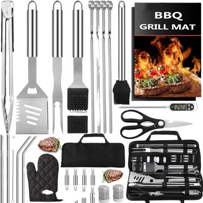 China Easily Cleaned 31 Pcs Outdoor Stainless Steel BBQ Grilling Accessories With Storage Bag for sale