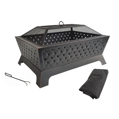 China Outdoor Camping Garden Picnic Gardens 34inch Trellis Antique Bronze Rectangle Fire Pit for sale