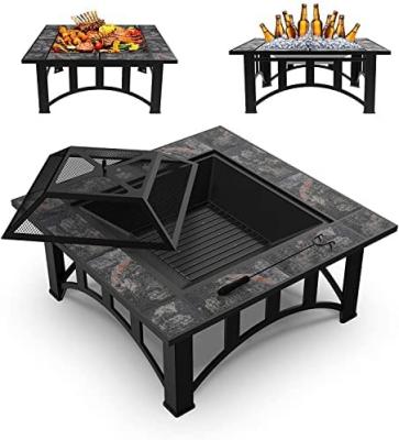 China Portable Outdoor Fire Pit Stocked Square Metal Steel Fire Pit Barbecue Grill Furniture 34inch Garden Patio Fire Tables for sale