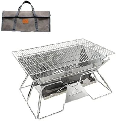 China Vegetable Garden Stainless Steel Portable Camping Fire Pit Foldable Wood Burning Charcoal Grill 20x13-inch with Carry Bag for sale